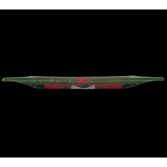 Peggy Karr White Poinsettia 2004 Rectangle 9.75" Tray Fused Art Glass Christmas - Picture 4 of 5